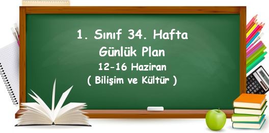 2022-2023 Eğitim Öğretim Yılı 1. Sınıf 34. Hafta Günlük Planlar (12 -16 Haziran)